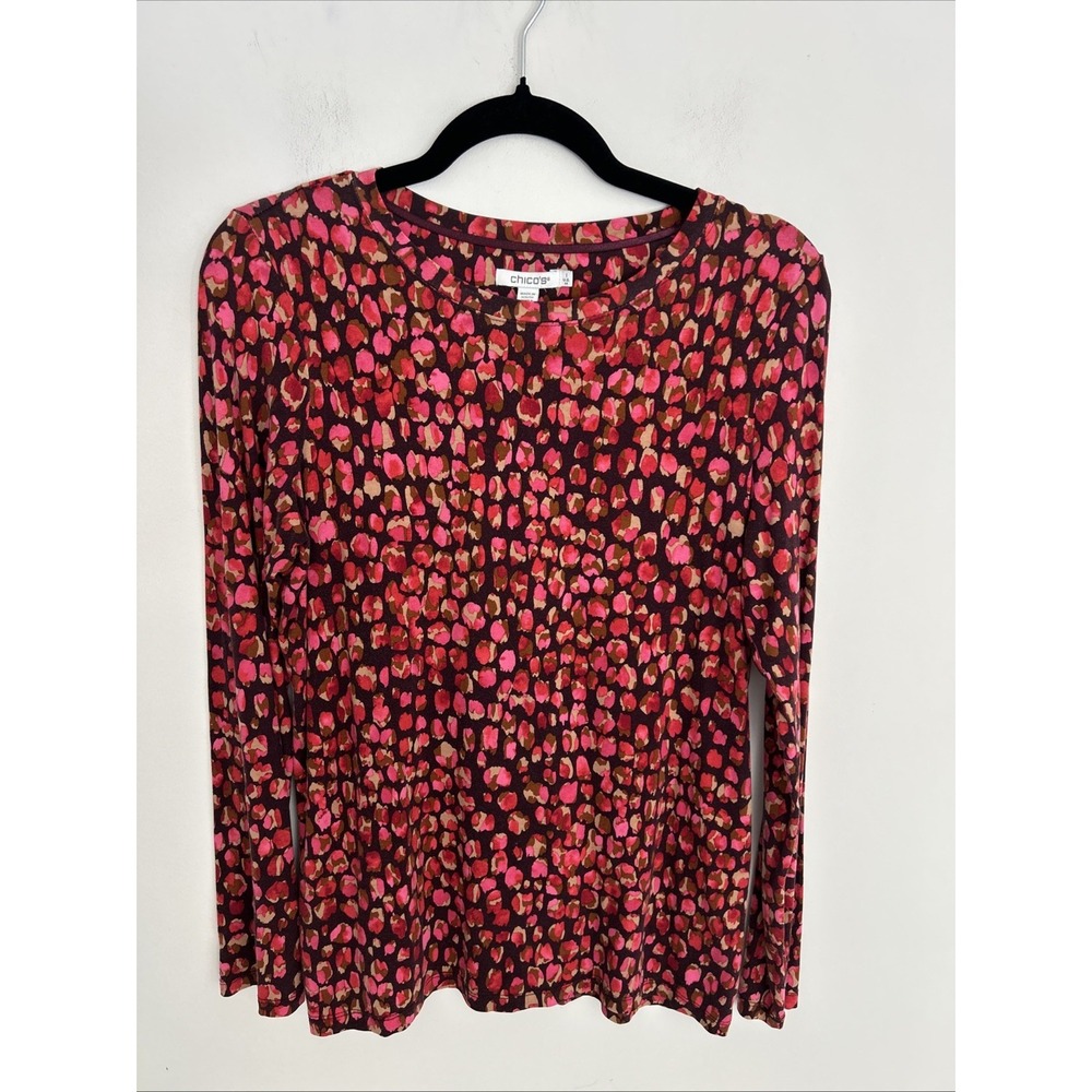 CHICO'S Lightweight Long Sleeve Pink/Ted Stretchy Top Size Medium (1) Comfy Soft